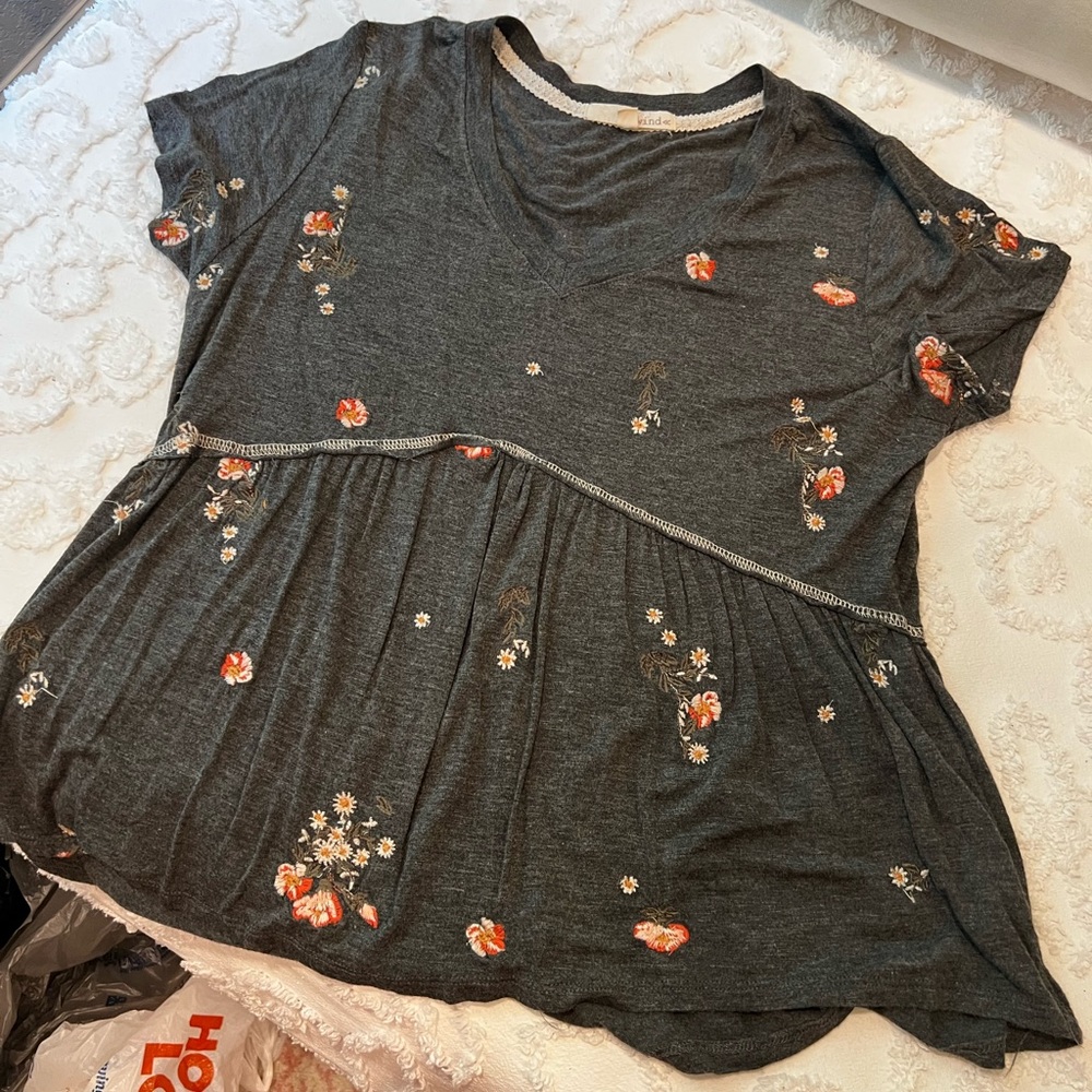 Rewind Gray Asymmetrical Short Sleeve T-Shirt